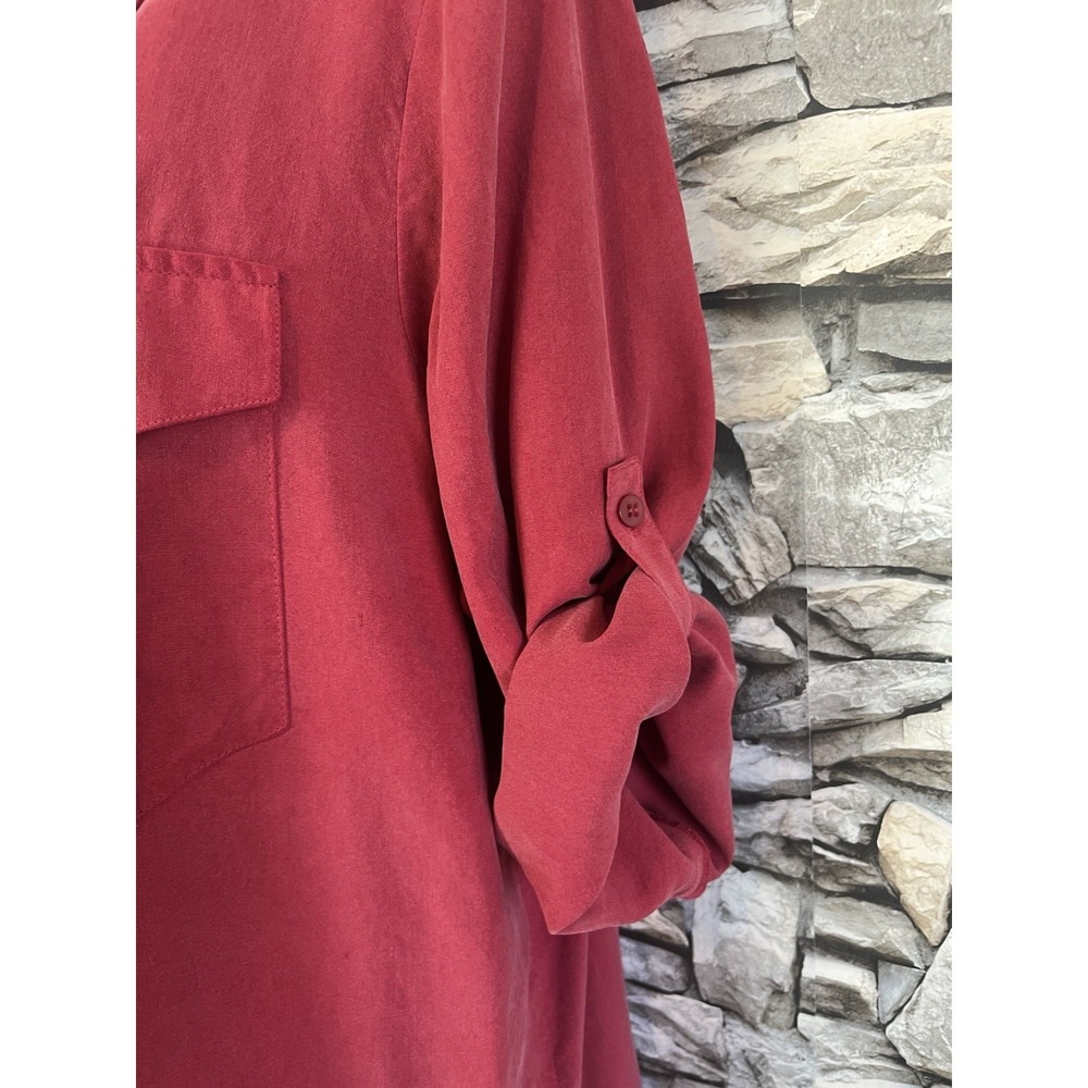 Vintage 90s Coldwater Creek Silk Blouse & Skirt Set Red Roll Tab Sleeve Sz PXL - Picture 2 of 9